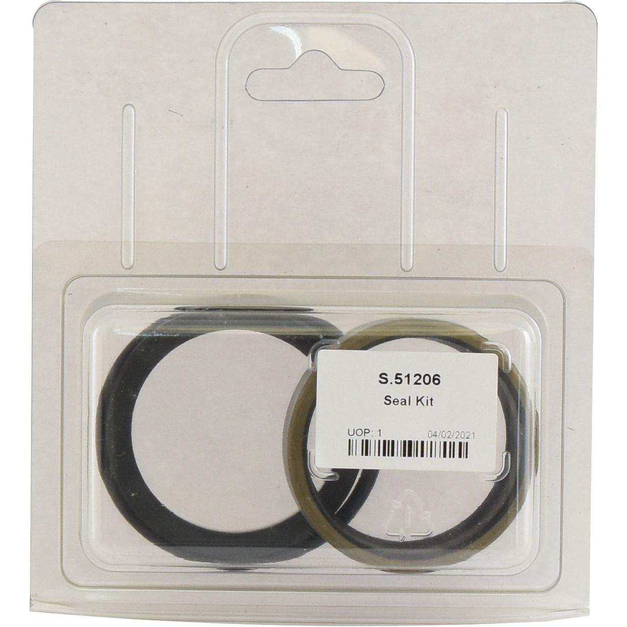 A packaged seal kit labeled "Seal Kit (Assistor Ram) | Sparex Part No. S.51206" with a date stamp of "04/02/2021," specifically designed for Ford / New Holland machinery. Contains rings of different sizes and colors, making it an essential Assistor Ram component from the Sparex brand.