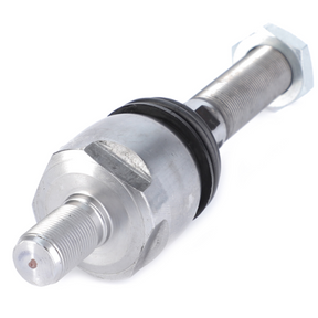 Close-up image of an AGCO Massey Ferguson Axial Joint (Product Code: F650153021650) made from stainless steel, featuring a threaded rod and hexagon-shaped ends, reminiscent of the precision found in Massey Ferguson 5400 Series machinery.