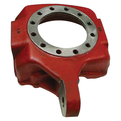 A red metal axle housing by Sparex (Part No. S.7858) features a circular opening surrounded by bolt holes and an attached protruding tab at the bottom.