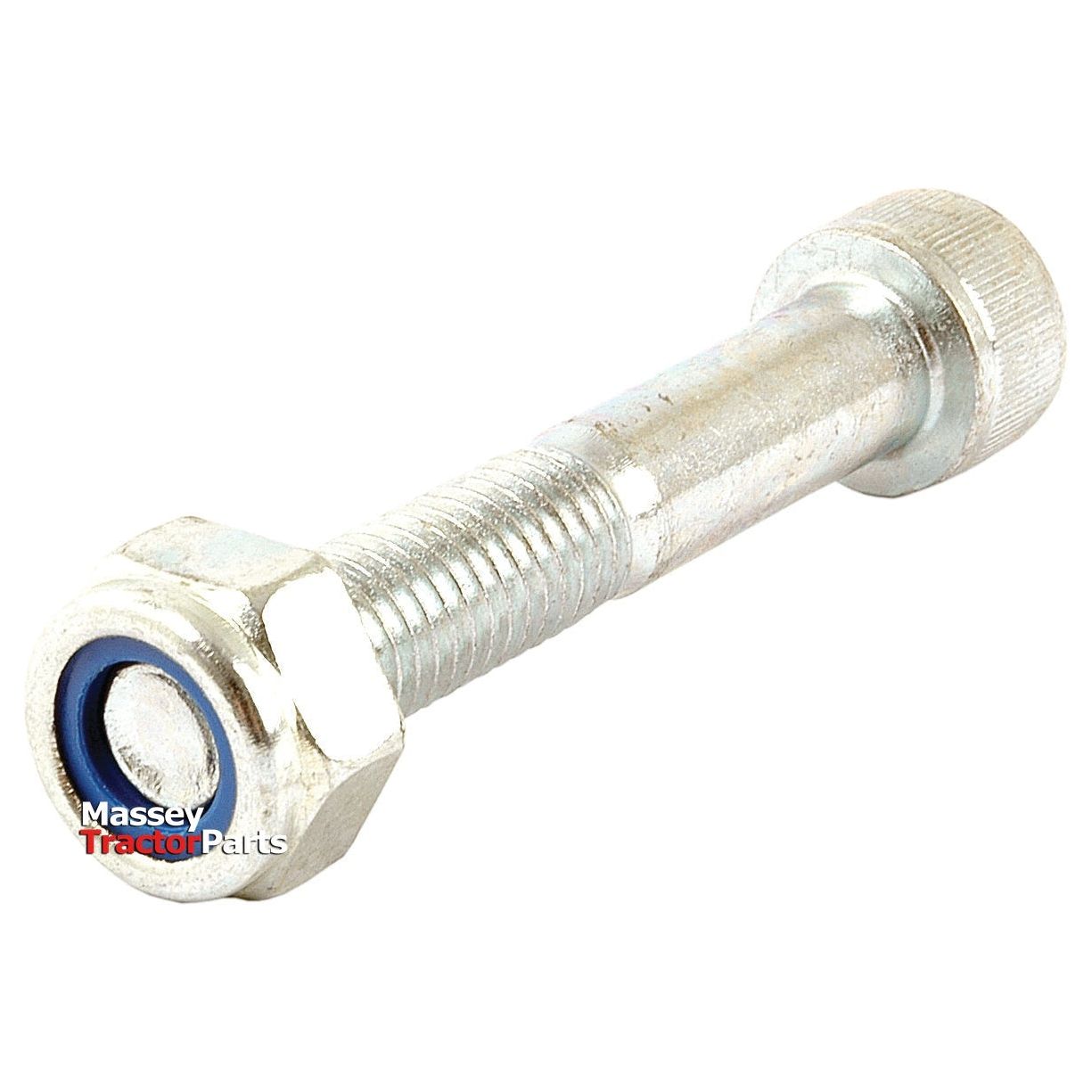 Close-up of a metallic bolt with a hexagonal head and threading, featuring the text "Massey Tractor Parts" in red and white on the lower left side. This Sparex Shear Bolt (Part No. S.8600) meets DIN 912 standards and measures 10 x 60mm.