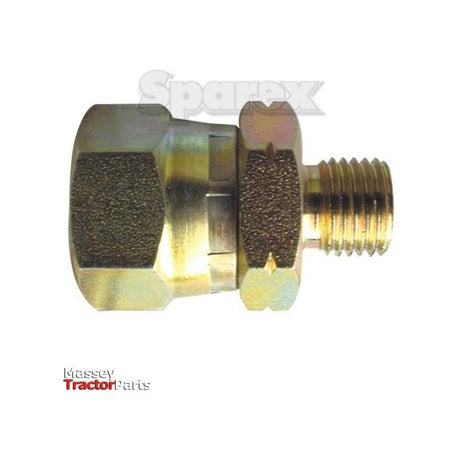 Close-up image of a metal hydraulic fitting with a hexagonal nut and threaded end, labeled "Sparex" and "Massey Tractor Parts" in the background. The Hydraulic Adaptor 1/2'' BSP female to M22 male (Sparex Part No. S.11292) ensures perfect compatibility for efficient connection.