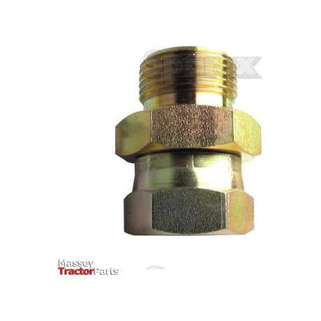 A white background showcases a brass hydraulic hose fitting with threading and hexagonal ends, labeled "Sparex." This fitting features a 1/2" BSP male connection, making it an ideal hose adaptor. The specific product is the Hydraulic Adaptor 1/2'' BSP male - 3/8'' BSP female, Sparex Part No. S.3732.