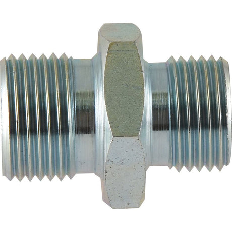 A cylindrical metal hydraulic adaptor with threaded BSP male ends and a hexagonal center, offered by Sparex, known as the Hydraulic Adaptor 1/2'' BSP male - 5/8'' BSP male (Sparex Part No. S.35042).