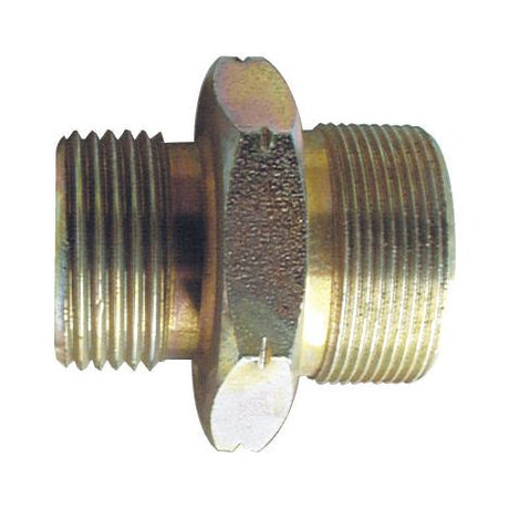 The Sparex Hydraulic Adaptor 1/2'' BSP male - M26 male (Sparex Part No.S.35031) is a brass hex nipple with threaded ends, designed to function as an M26 Male connector or a hose adaptor for connecting pipes or fittings.