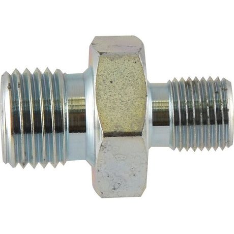 The Sparex Hydraulic Adaptor featuring 1/8'' BSP male and 1/4'' BSP male threaded connectors on both ends with a hexagonal midpoint, ideal as a hydraulic adaptor.