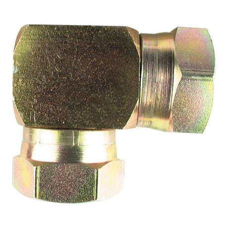 The Sparex Hydraulic Adaptor 3/8'' BSP female - 3/8'' BSP 90° compact female, also known as Sparex Part No. S.35118, is a brass elbow compression fitting with BSP female threads, designed for securely connecting two pipes at a right angle.