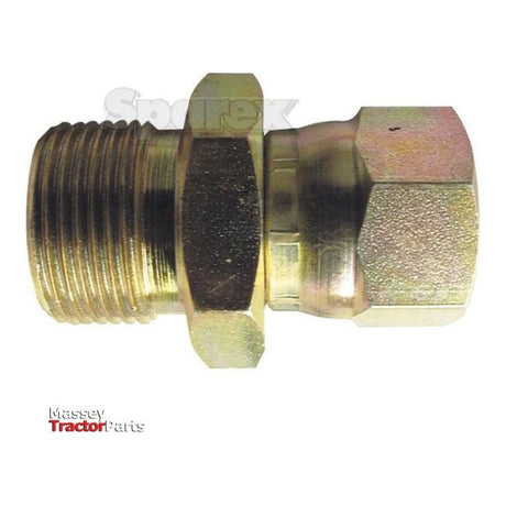 A hydraulic adapter fitting with a threaded BSP Male end and a JIC Swivel Female end, featuring a hexagonal nut, labeled "Sparex" in the background. The 3/8'' BSP Male fitting ensures secure connections in hydraulic systems.