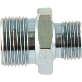 A Sparex hydraulic adaptor, product number S.4679, featuring a BSP Male metal hex nipple fitting with threaded ends (1/2'' BSP Male x 3/4'' BSP Male).