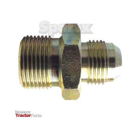 Close-up of a hydraulic adapter fitting with a 1/2'' BSP male thread on one end and a 9/16'' JIC male thread on the other, featuring a hexagonal middle section for easy wrench application. The words "Sparex" and "Hydraulic Adaptor 1/2'' BSP Male x 9/16'' JIC Male | Sparex Part No.S.4680" are visible in the image.