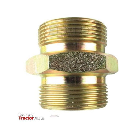 A Sparex Hydraulic Adaptor with 1/2'' BSP male threads on one end and 5/8'' BSP male threads on the other, featuring a central hexagonal section for easy tightening - ideal as a brass-colored pipe connector, available as Sparex Part No. S.35042.