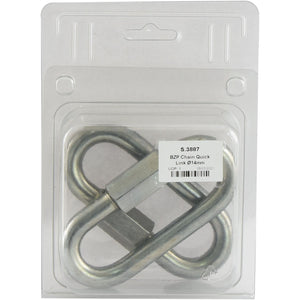 A packaged Sparex BZP Chain Quick Link Ø14mm (Sparex Part No.S.3887), neatly enclosed in a clear plastic container.