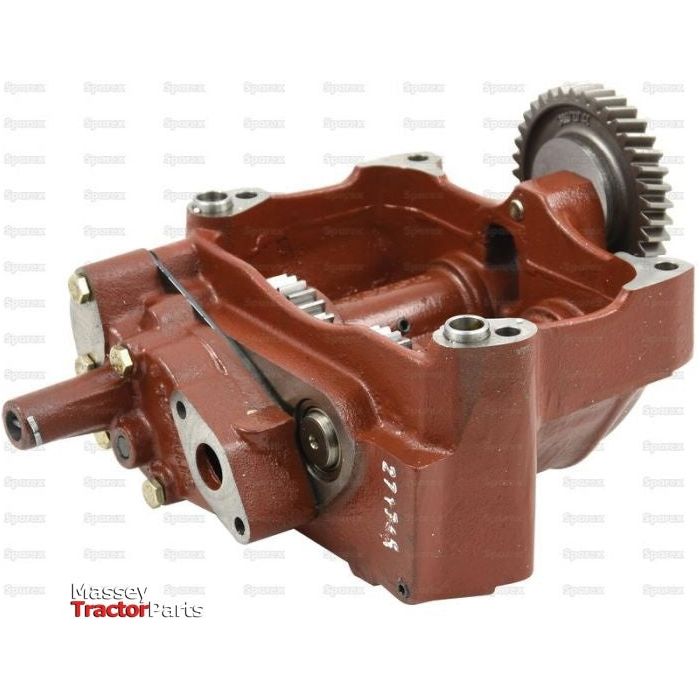 A red Balancer Unit, Sparex Part No.S.40508, crafted from cast iron with visible gears and multiple mounting points is shown against a white background. The Sparex logo is placed in the bottom left corner, showcasing its 4 Bolt Fixing design compatible with Massey Ferguson models.