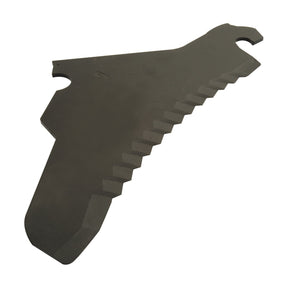 Close-up of a dark-colored, serrated Baler Blade (Sparex Part No.S.104983) with a hook-like structure at one end and multiple notched steps along the edge. Designed to fit as part no. 434126, this Sparex tool appears to be intended for cutting or sawing.