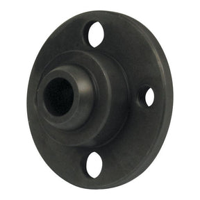 A black, round flange with three mounting holes and a central threaded opening, perfect for Case IH machinery. This is the Ball Peg by Sparex (Sparex Part No. S.17794).