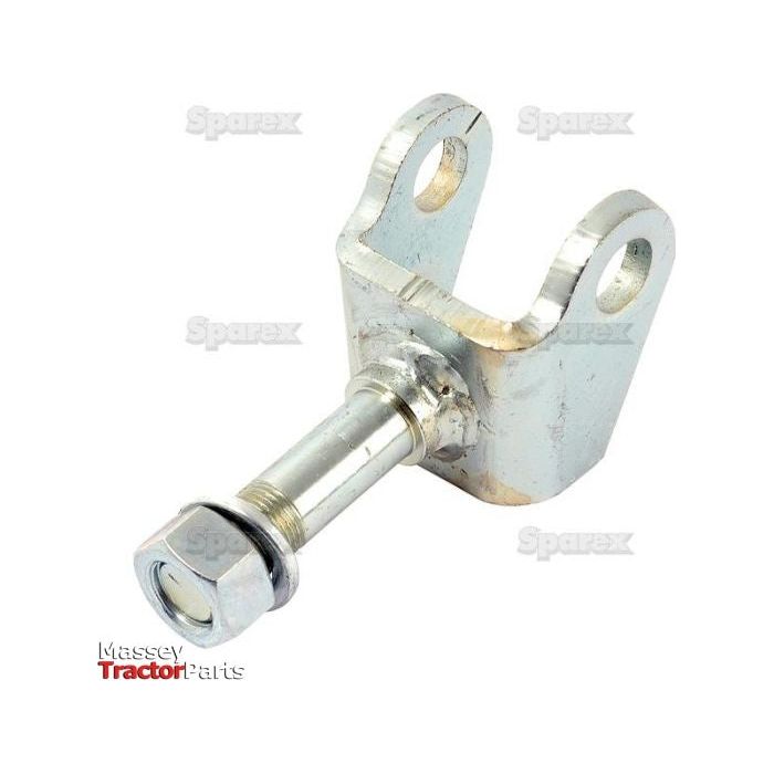 The product is a Stabiliser Arm Pin with a pin diameter of 19mm and a pin length of 68mm, featuring a threaded bolt of UNF type and a U-shaped bracket with two circular holes. The background includes the watermark "Sparex," and "Massey Tractor Parts" is visible in the corner. This part is identified by Sparex Part No.S.15602.