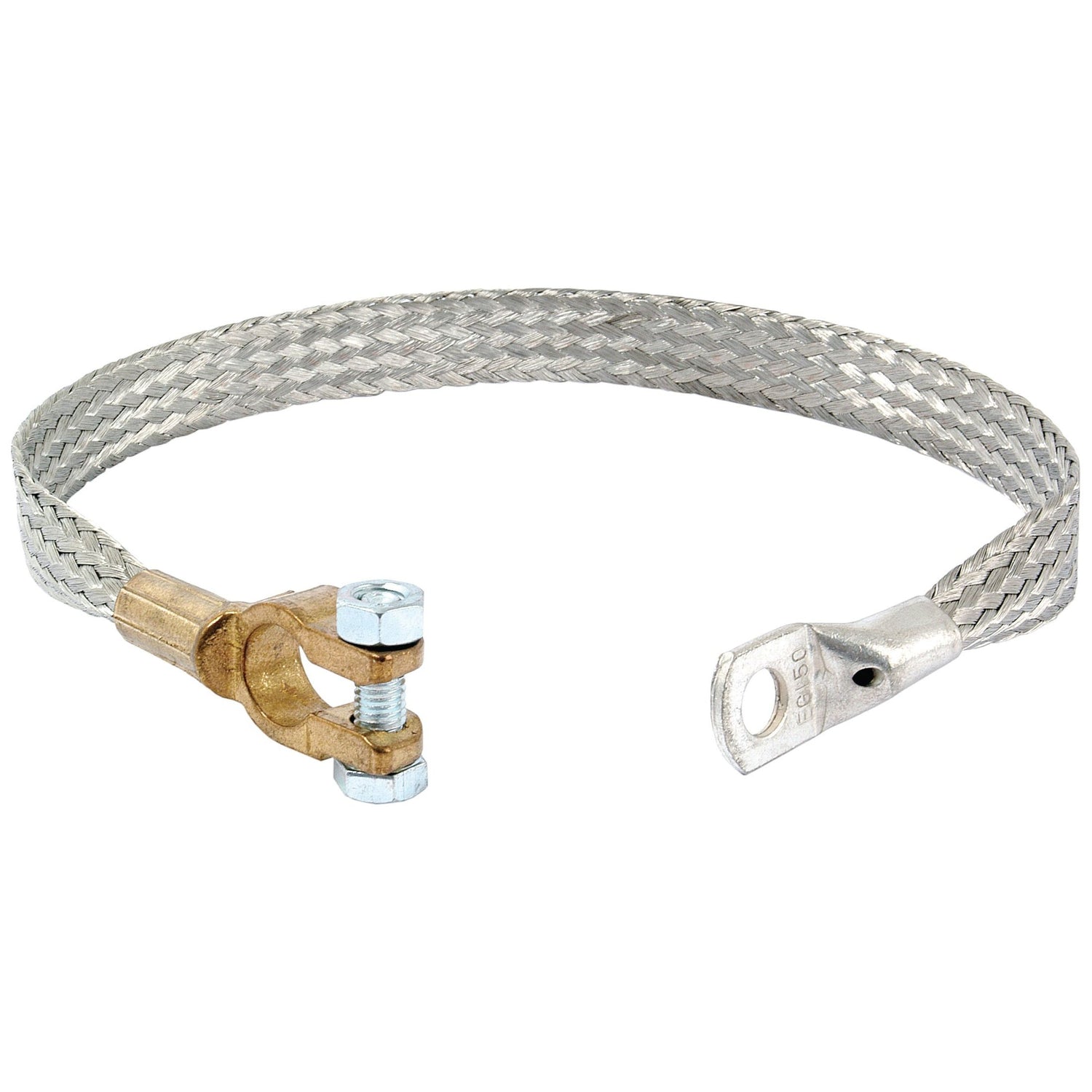 A Sparex Battery Strap, Earth/Negative (Clamp), model S.14631, which is 450mm long and features a braided tinned copper wire with a metal eyelet on one end and a battery terminal clamp on the other.