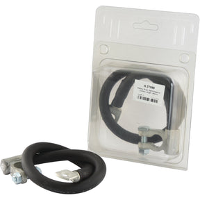 A 450mm Earth/Negative battery strap with terminal clamp ends in black is shown both inside and outside clear packaging. The label on the packaging indicates it as part number S.27099 from Sparex.