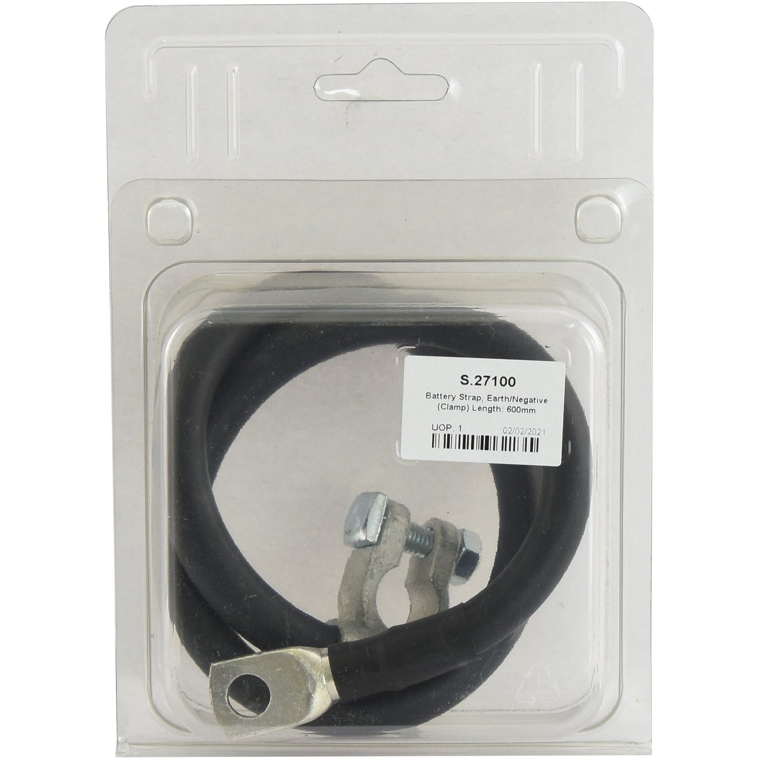 Packaged Sparex Battery Strap, Earth/Negative (Clamp) Length: 600mm - S.27100, ideal for a secure earth clamp connection.