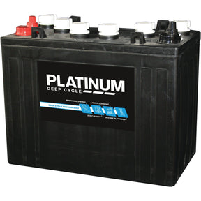 Illustration of a Sparex Battery PLA-T1275, 12V, with an AH Capacity of 145 @20HR. The battery features a black casing with a white label, and its top has six white caps along with one red terminal and one black terminal.