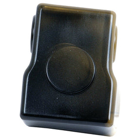 Close-up of a black Sparex brand Battery Terminal Cover (Sparex Part No. S.20531) with a rectangular shape and rounded edges, featuring a central circular button.