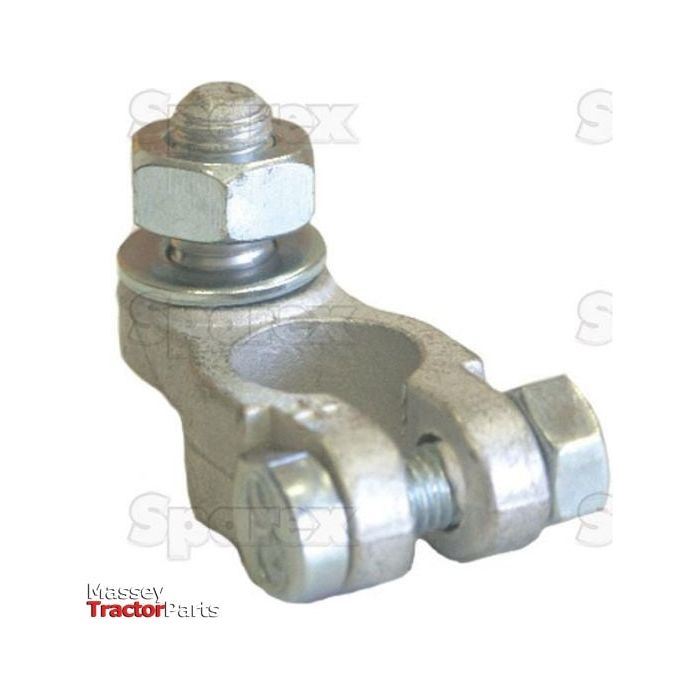 A metal battery terminal with a visible bolt and nut, labeled with Sparex logos, suitable for standard duty applications.