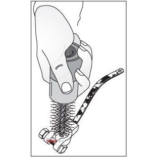 Illustration of a hand holding a container and using the Sparex Battery Terminal Wire Brush Cleaner, Part No. S.4968, to apply a solution to barbed wire tangled around a small animal's leg.