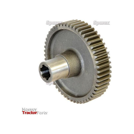 Close-up of a metal gear with teeth around its edge and a cylindrical shaft in the center, marked with the Sparex logo. This intricate component, known as "Gear With Shaft" (Sparex Part No. S.72261), is compatible with models like the MEC 8000HM and ensures efficient performance.
