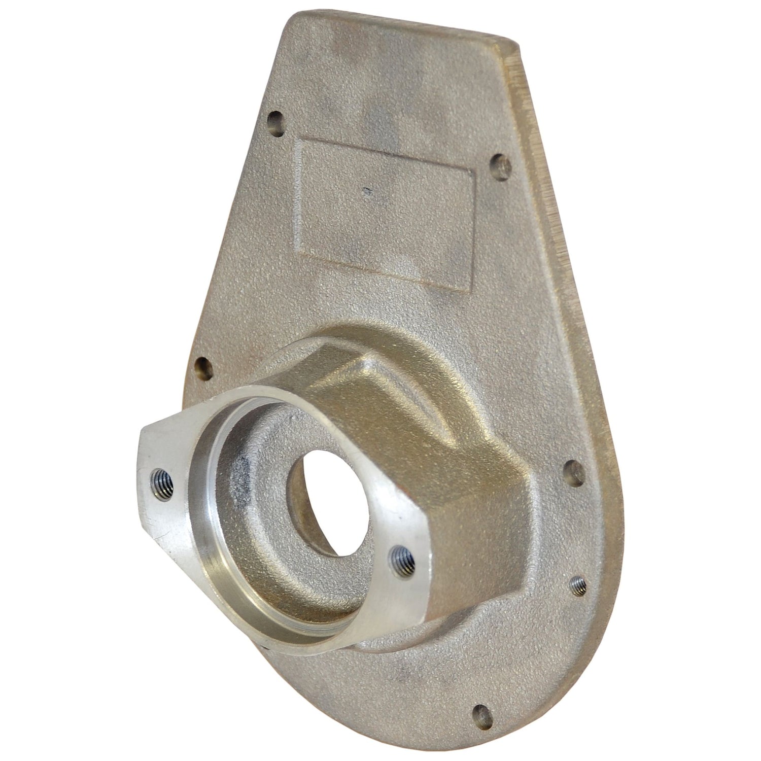 A Sparex metal mechanical part, branded as the "Gearbox Cover To fit as 4010601160," features a flat, triangular base with a raised cylindrical section that includes a hole through the center, resembling the precision found in MEC 8000HM components.