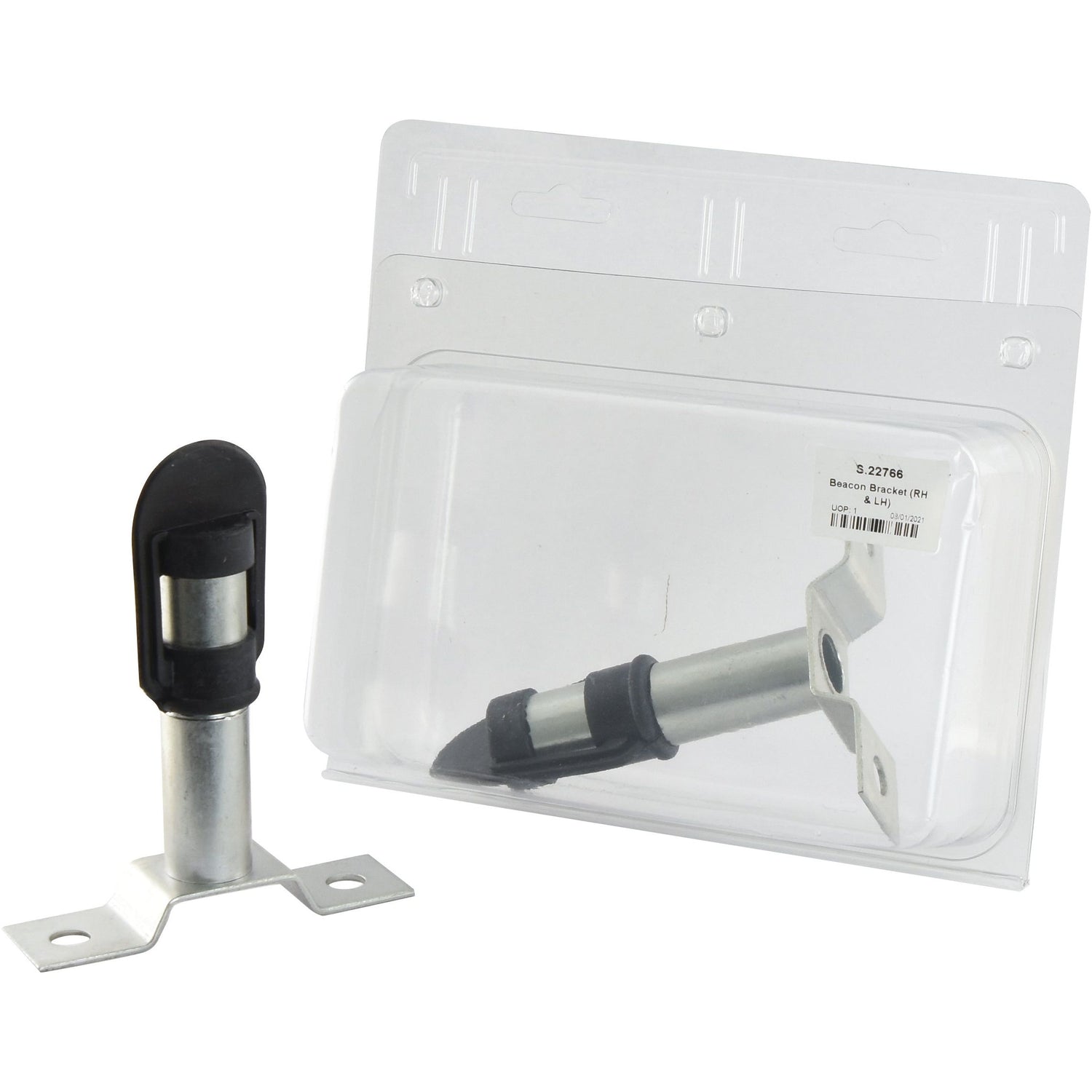 The Beacon Bracket (RH & LH) - S.22766 by Sparex is equipped with a durable combination of metal and plastic latches, including an additional identical latch on the exterior. Its universal fitting design ensures broad compatibility, further enhanced by an Agripak rubber end cap for added durability.