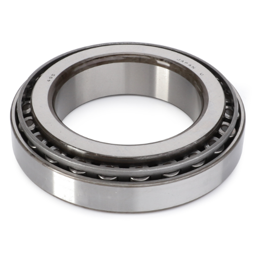 A close-up view of the Massey Ferguson - Bearing Assy - 3405248M91 from AGCO, featuring a metal cylindrical roller bearing with an inner and outer ring, designed for use in machinery.