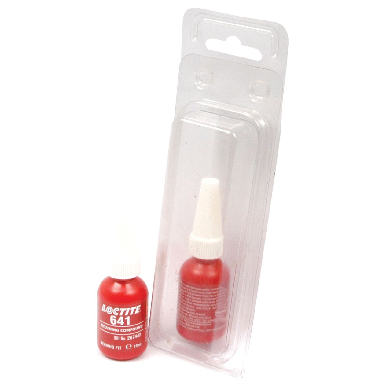A small red bottle labeled "S.14955 Bearing Fit 641 - 10ml" from Sparex sits next to its clear plastic packaging. This medium-strength adhesive is perfect for securing components.