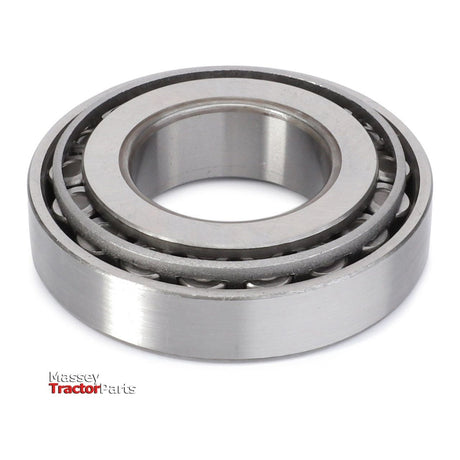 Close-up of a silver ball bearing with internal cylindrical rollers against a white background. The image features a logo in the bottom left corner reading "Massey Tractor Parts," ideal for use in Massey Ferguson 3000 Series tractor parts. The product is named Massey Ferguson - Bearing - 339481X1, branded by AGCO.
