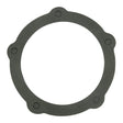 A round, dark-colored gasket with four evenly spaced protrusions and holes, designed as a Drive Gear Bearing Retainer for Ford/New Holland equipment, known as the Bearing Retainer Gasket | Sparex Part No. S.66139 by Sparex.