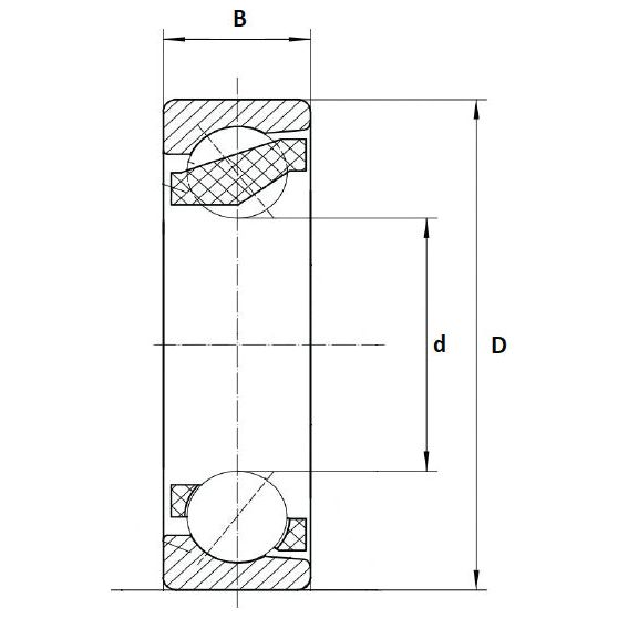 Technical diagram of a Sparex Angular Contact Bearing (VBT17/2) - S.70572 with labeled metric dimensions: B (width), D (outer diameter), and d (inner diameter). The bearing includes two rows of balls and inner and outer raceways.
