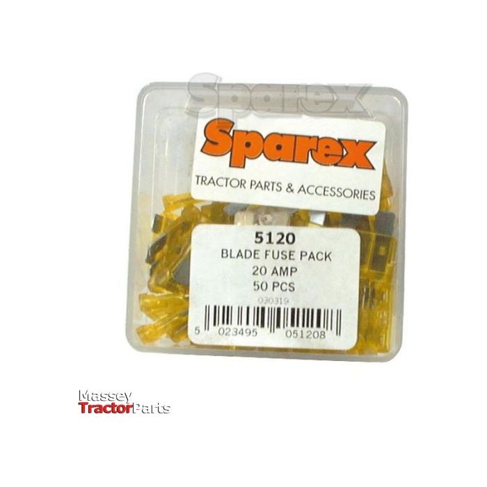 A pack of Blade Fuse 20A (50 pieces) with Sparex Part No. S.5120, perfect for your Agripak needs.