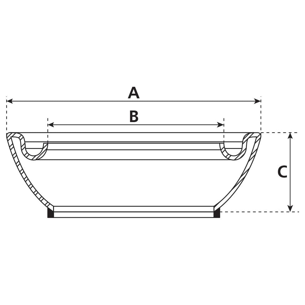 Diagram of a Sparex Blanking Plug - Male - 6'' (159mm) (Galvanised) with three labeled dimensions: A for the outer width, B for the inner width, and C for the height.