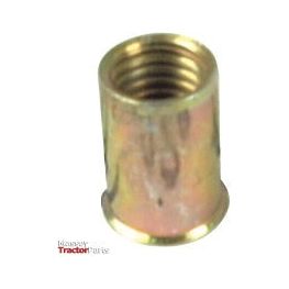 A cylindrical brass threaded insert with a flanged base, designed for creating a threaded hole in material too thin to tap. Perfect for applications needing an M4 x 10.50mm size, this product is similar to the Sparex Blind Rivet Nut (Part No. S.163688).