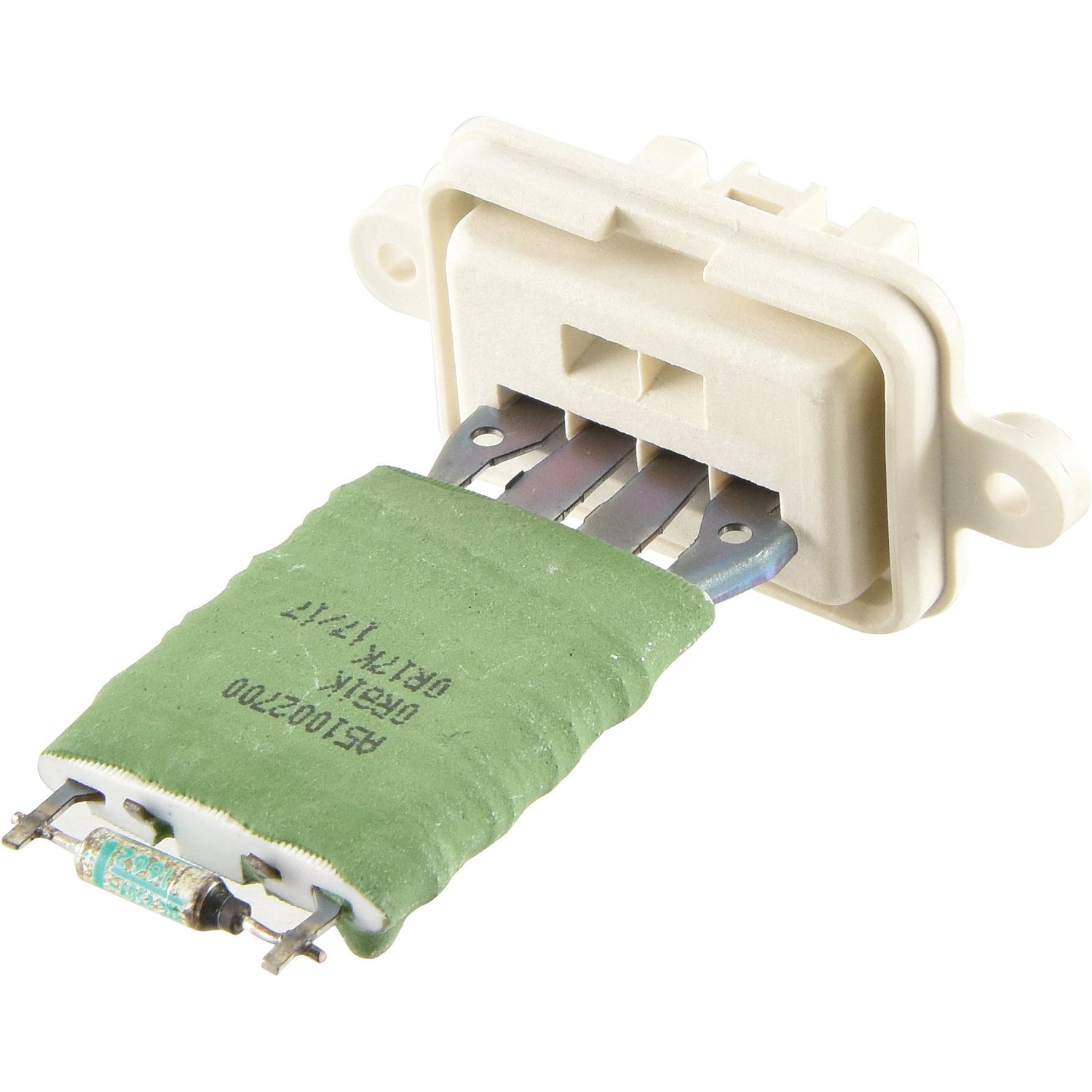 Close-up of a green and white Sparex blower motor resistor (Sparex Part No. S.152521) with metal terminals, suitable for Ford/New Holland vehicles, on a white background.