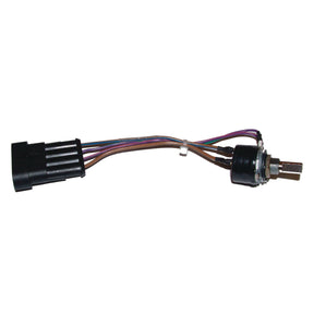 Introducing the Blower Switch by Sparex (Sparex Part No. S.106613): a wiring harness featuring a black multi-pin connector on one end, and a cylindrical component housing a potentiometer for rotary control on the other, connected by various colored wires.