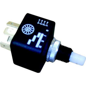 Here's the revised sentence using the provided product data:

The Sparex Blower Switch (Sparex Part No. S.118212) is a black automotive relay with three metal prongs, featuring printed white symbols and a cylindrical protruding actuator, ideal for Fendt VARIO applications.