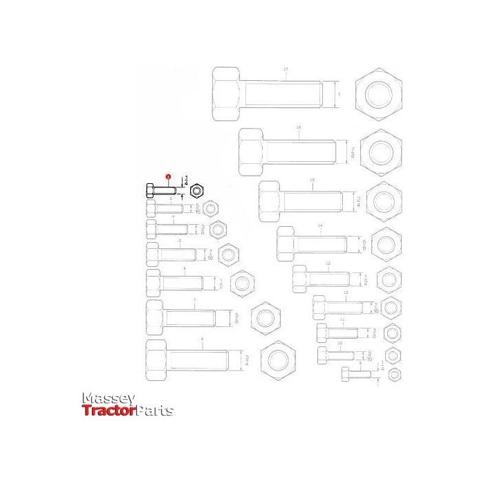 Bolt 1/4 x 3/8 unf - 353500X1 - Massey Tractor Parts