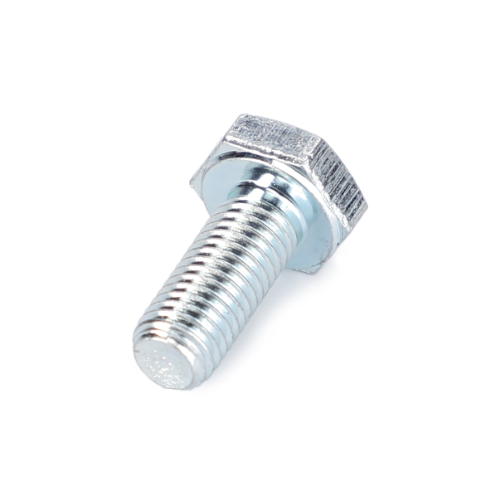 A close-up image of the AGCO Massey Ferguson - Bolt 1/4x5/8unf - 353502X1, with its silver threaded shaft positioned diagonally on a white background, reminiscent of the sturdy components used in Massey Ferguson's 100 Series tractors.