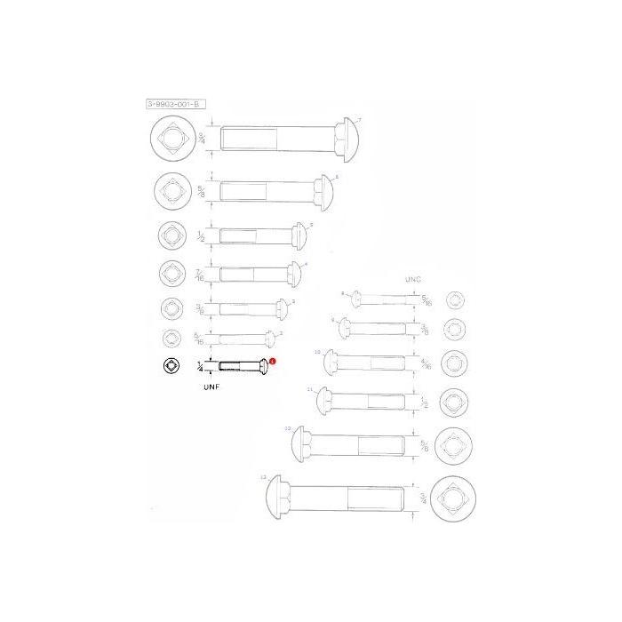 Bolt Carriage 1/4 x 1/2 - 354241X1 - Massey Tractor Parts