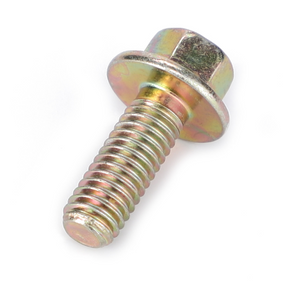 The AGCO Massey Ferguson Bolt M6x16 10.9 (3009182X1) is a metal hex bolt with a washer-like flange beneath the head, featuring threading along the majority of its length, making it ideal for Massey Ferguson tractor parts.