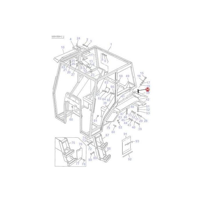 Line drawing schematic of a Massey Ferguson - Bolt M8x19 Cup HD (Part 3476101M1) by AGCO, featuring numbered parts and labels. A section with detailed components is highlighted at the bottom left, showcasing the intricate design of the 300 Series.