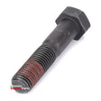 A close-up of a black Massey Ferguson bolt M16x75 10.9 (part number 3019865X1) with red threadlocker on part of the threaded section, displayed on a white background. The words "Massey Tractor Parts" are in the bottom left corner, emphasizing this AGCO OEM part for Massey Ferguson tractors.