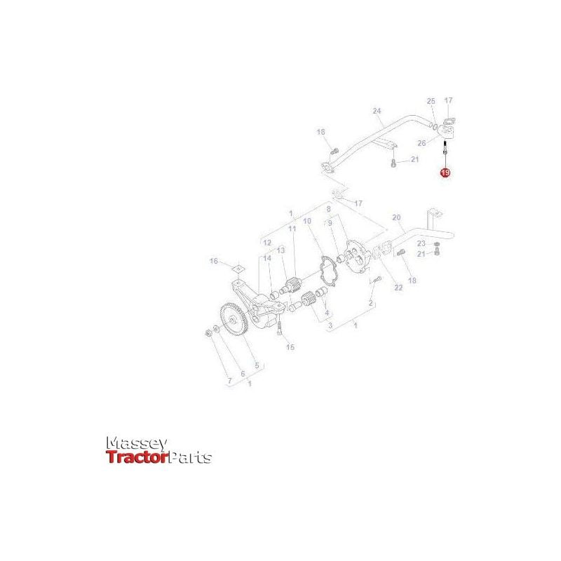 A schematic diagram of Massey Ferguson 5400 Series tractor parts, with a red circle highlighting part V581804680 (Bolt M8x55) by AGCO. The diagram displays various numbered mechanical components and their respective placements.