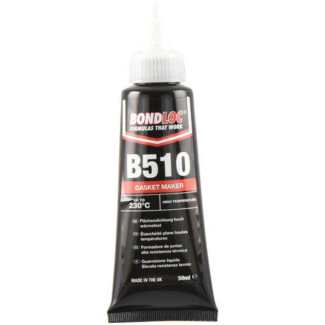 A black tube of Sparex Flange Seal B510 50ml - S.24083, an anaerobic sealant designed for high temperatures up to 230°C. The tube with a white cap contains 50 ml of product, and texts are written in English, German, French, and Spanish.
