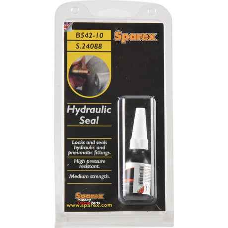 A package of BondLoc B542 - Hydraulic Thread Sealant, labeled Sparex Part No. S.24088, is used for locking and sealing hydraulic and pneumatic fittings. The product, from the Sparex brand, is described as having high pressure resistance and medium strength, much like other 10ml BondLoc B542 sealants known for their reliable performance.