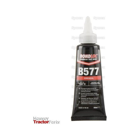 A tube of Sparex Pipe Seal B577 - 50ml (S.24093), an anaerobic sealant ideal for metal pipes and fittings, is shown with red and white text on a black background. The bottle cap is white.